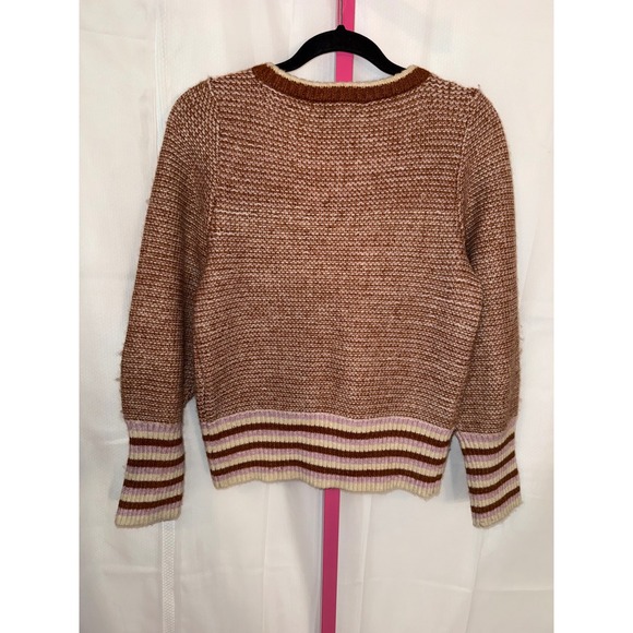 DESIGN365 Women's Striped Knit Sweater Long Sleeve Crew Neck Brown Pink Size M - Picture 6 of 8